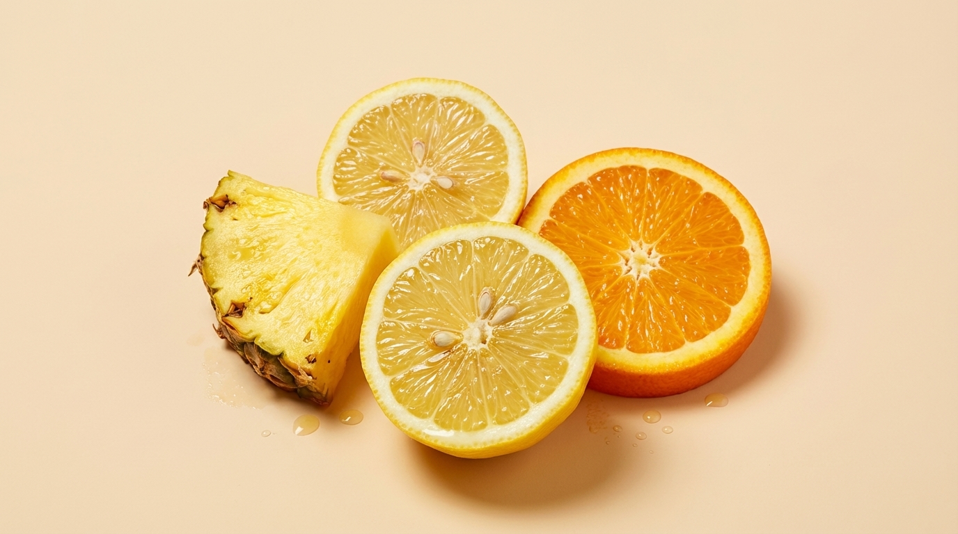 Lemon, pineapple, orange